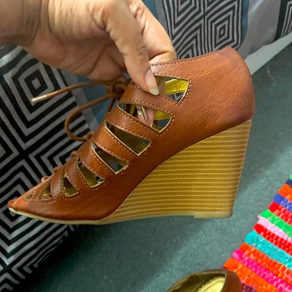 Rampage lace-up wedges in brown. - Picture 7 of 8